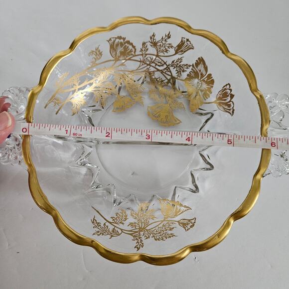 Vtg Martinsville Janice Divided Candy/Relish Dish Gold Wildflower Overlay Glass - Picture 9 of 9
